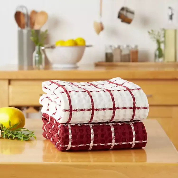 Kitchen Accessories-Kirklands Home Windowpane Oversized Dish Towels, Set of 2 Red