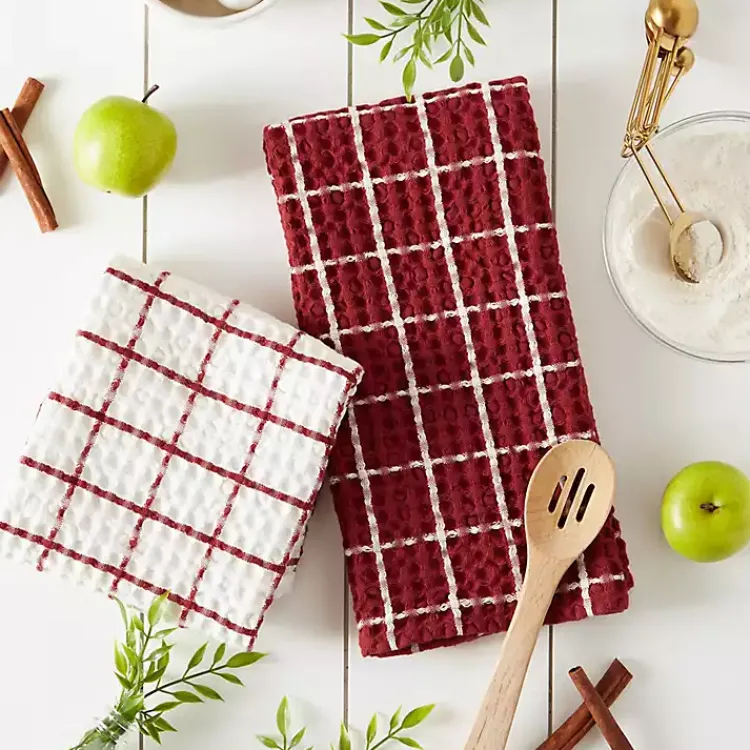 Kitchen Accessories-Kirklands Home Windowpane Oversized Dish Towels, Set of 2 Red