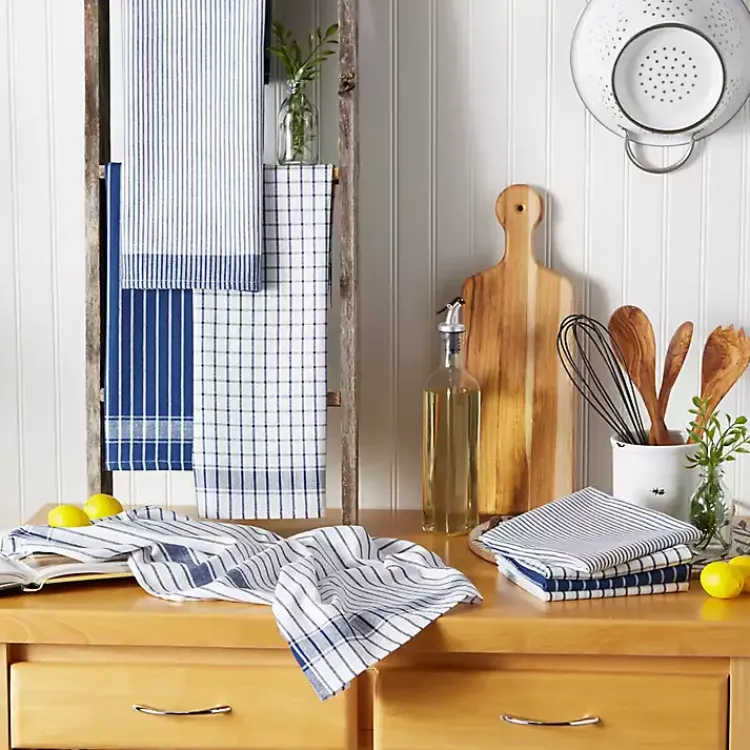 Kitchen Accessories-Kirklands Home Nautical Blue Basic Assorted Dishtowels, Set of 8