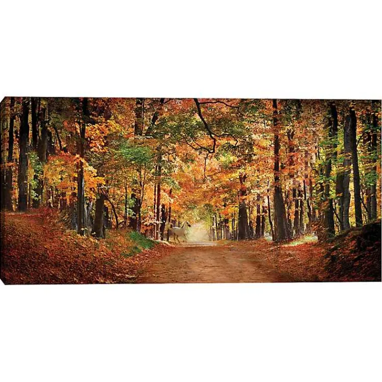 Canvas Art-Kirklands Home White Horse In Autumn Canvas Art Print Orange