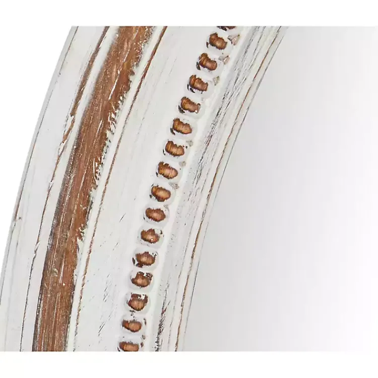 Decorative Mirrors-Kirklands Home Distressed White Wood Round Frame Wall Mirror