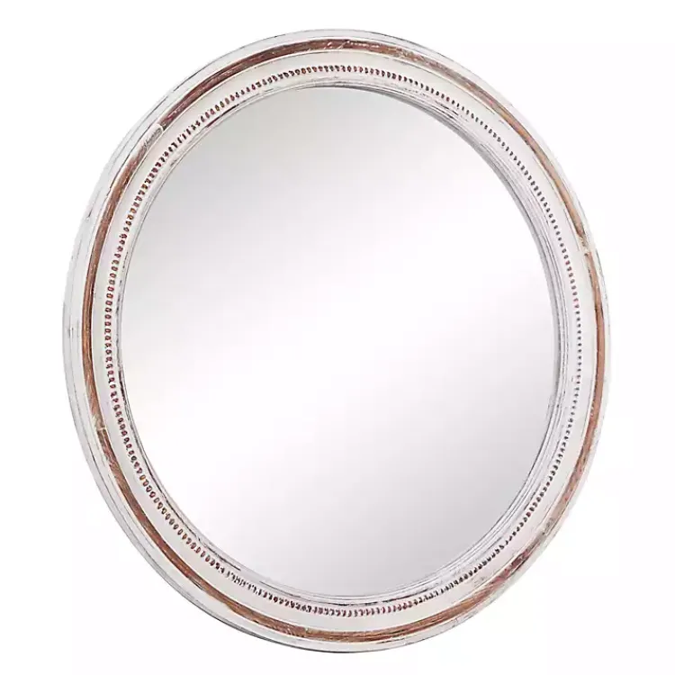 Decorative Mirrors-Kirklands Home Distressed White Wood Round Frame Wall Mirror