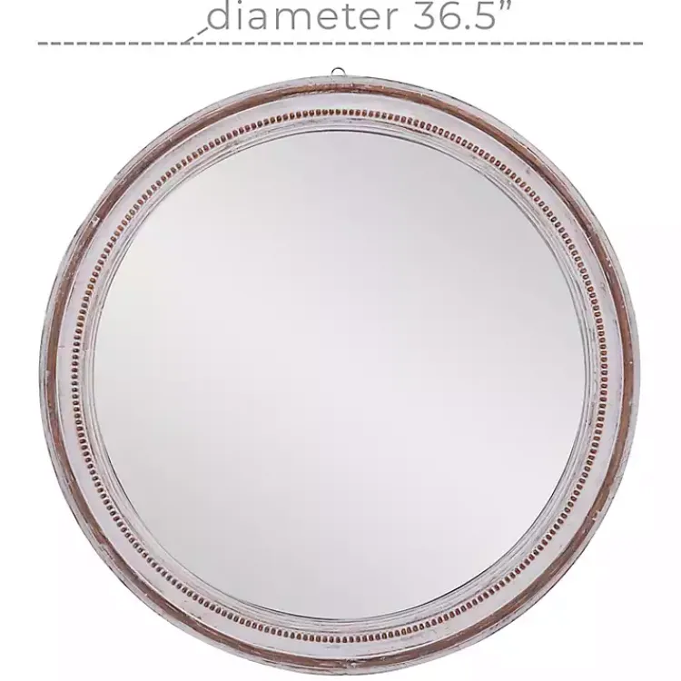 Decorative Mirrors-Kirklands Home Distressed White Wood Round Frame Wall Mirror