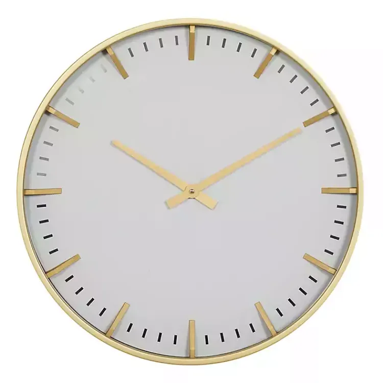 Clocks-Kirklands Home Glass Frame Gold Accent Wall Clock White