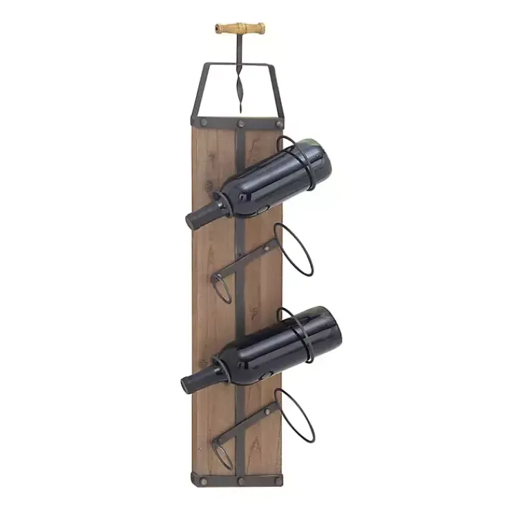 Wall Storage-Kirklands Home Wood Panel Black Metal Wine Rack Brown