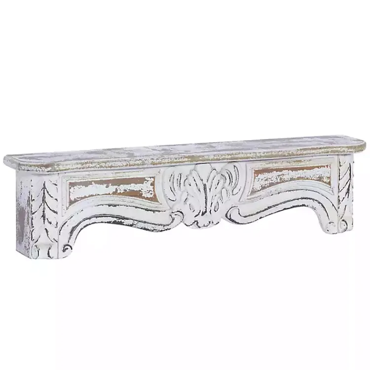 Shelves-Kirklands Home White Distressed Carved Wood Acanthus Wall Shelf