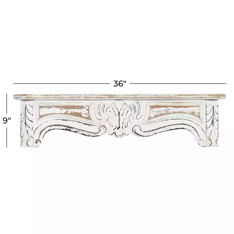 Shelves-Kirklands Home White Distressed Carved Wood Acanthus Wall Shelf