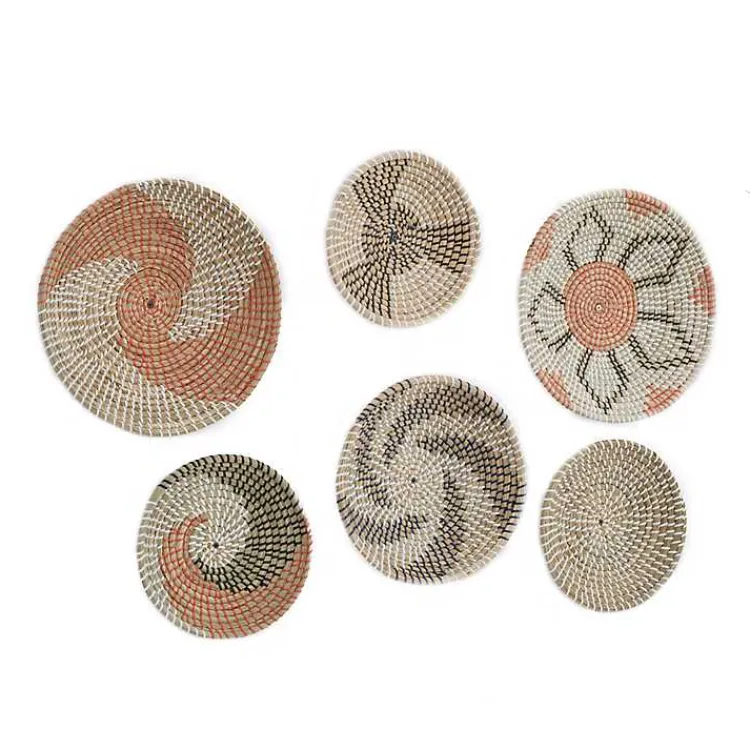 Wall Plaques-Kirklands Home Multi Seagrass Round 6-pc. Wall Plaque Set Tan