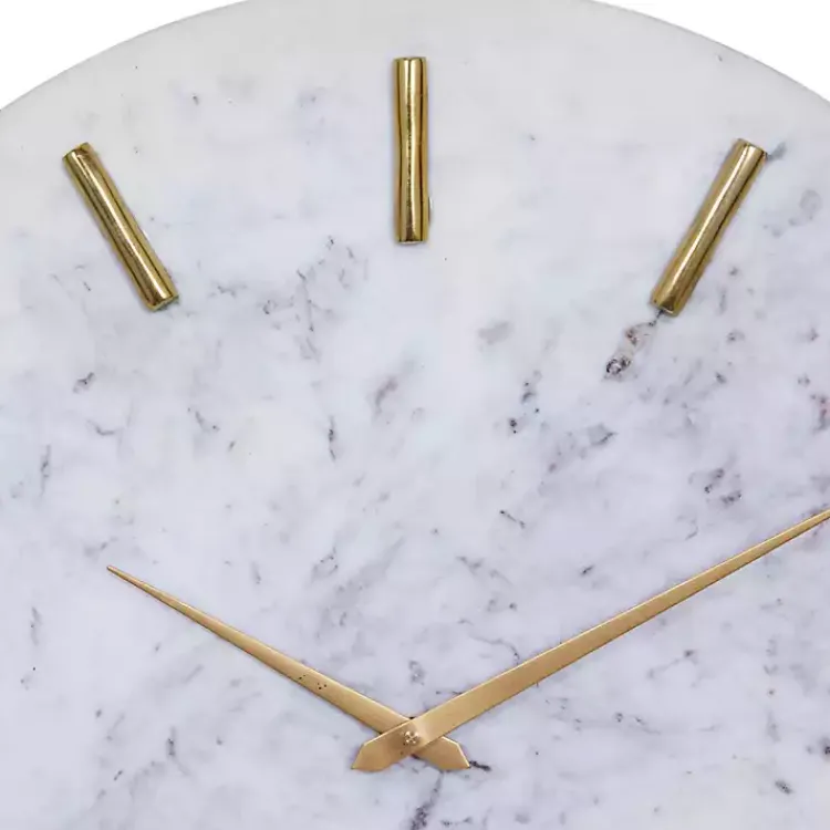 Clocks-Kirklands Home White Marble and Gold Accent Wall Clock, 20 in.