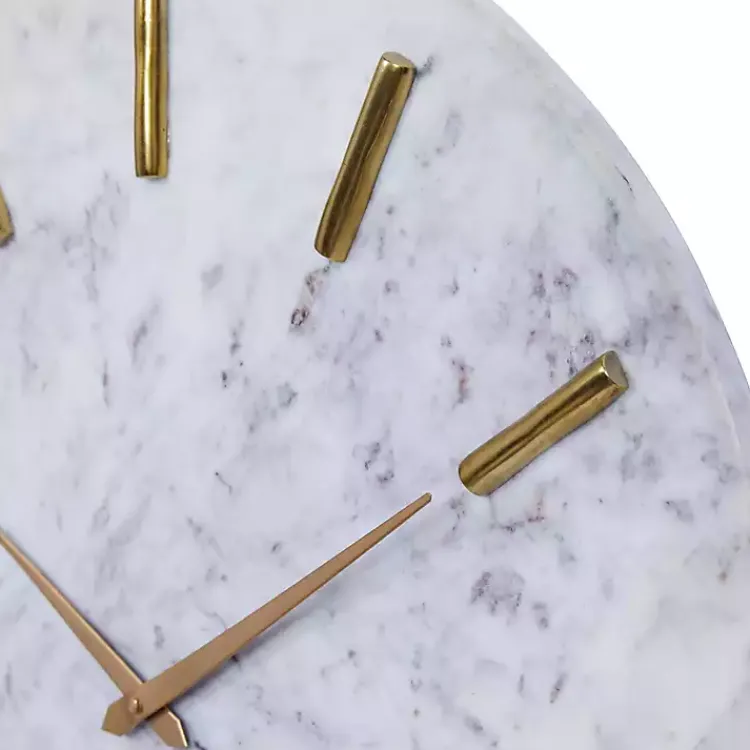 Clocks-Kirklands Home White Marble and Gold Accent Wall Clock, 20 in.
