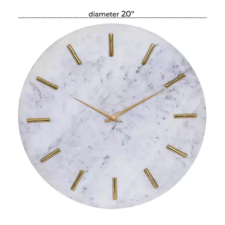 Clocks-Kirklands Home White Marble and Gold Accent Wall Clock, 20 in.
