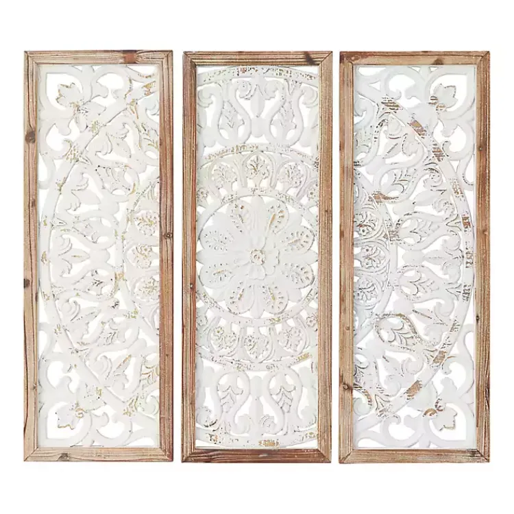 Wall Plaques-Kirklands Home Distressed White Floral Wall Plaques, Set of 3