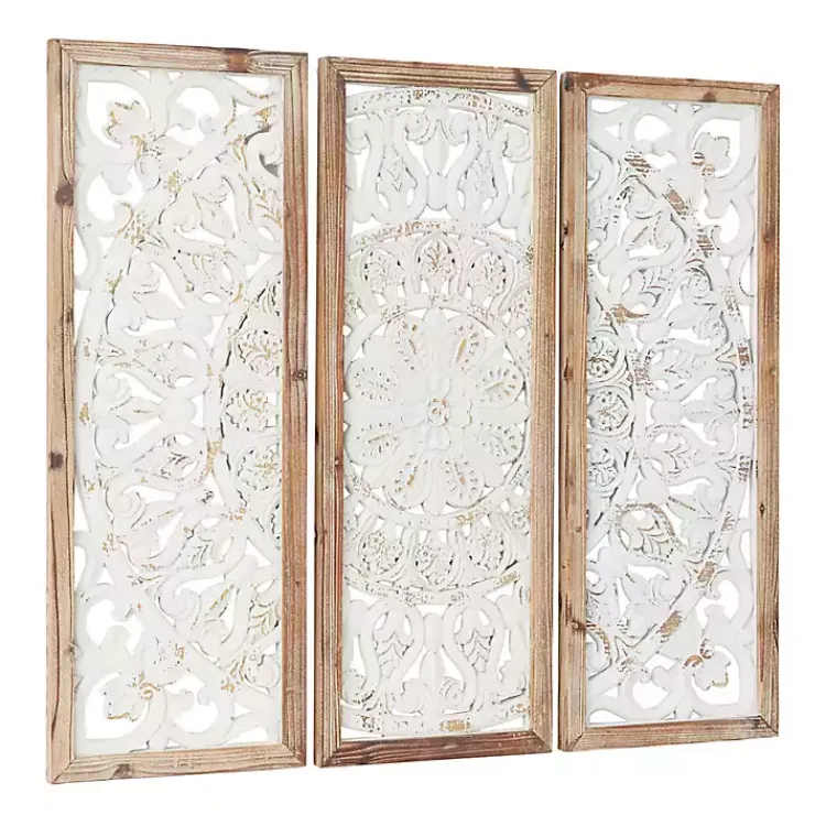 Wall Plaques-Kirklands Home Distressed White Floral Wall Plaques, Set of 3