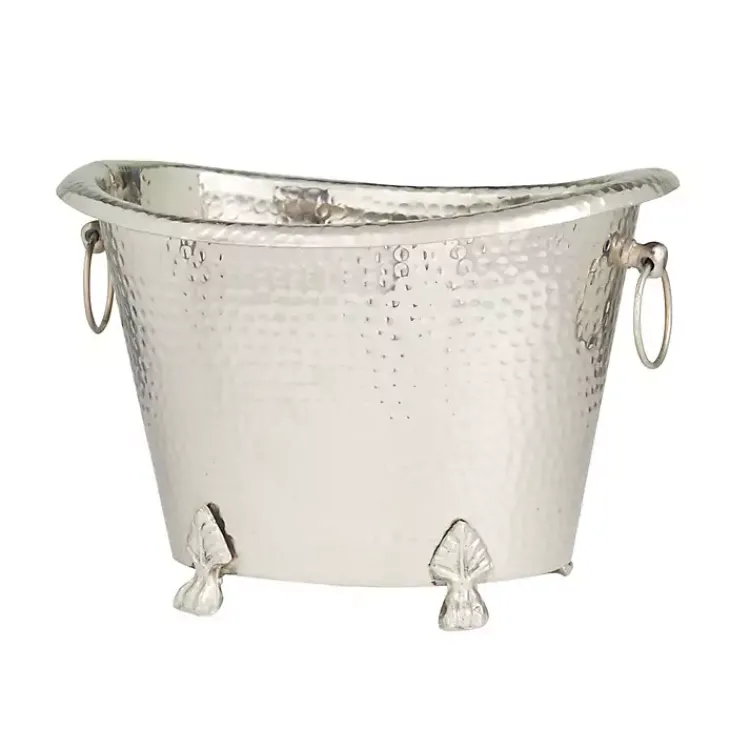 Barware-Kirklands Home Hammered Metal Footed Wine Bucket Silver