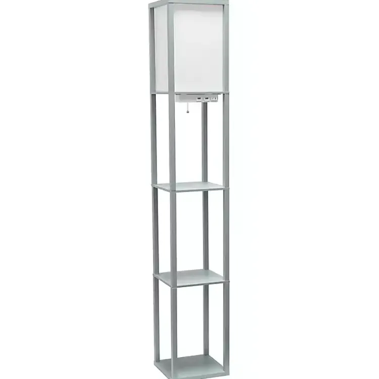 Floor Lamps-Kirklands Home Etagere Shelf Charging Floor Lamp Gray