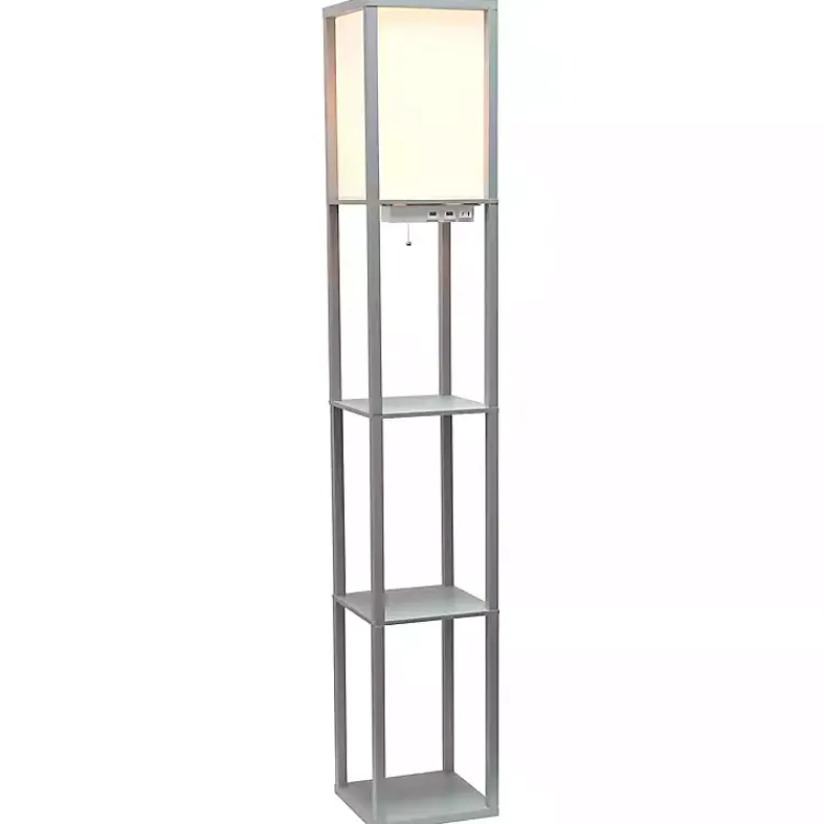 Floor Lamps-Kirklands Home Etagere Shelf Charging Floor Lamp Gray