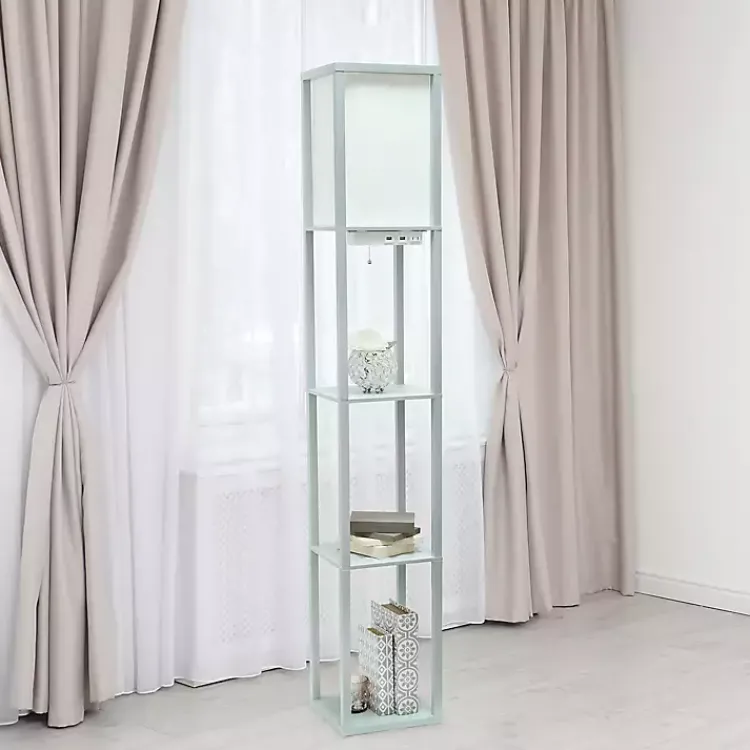Floor Lamps-Kirklands Home Etagere Shelf Charging Floor Lamp Gray