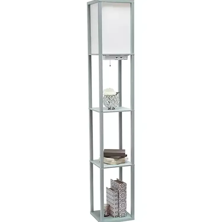 Floor Lamps-Kirklands Home Etagere Shelf Charging Floor Lamp Gray