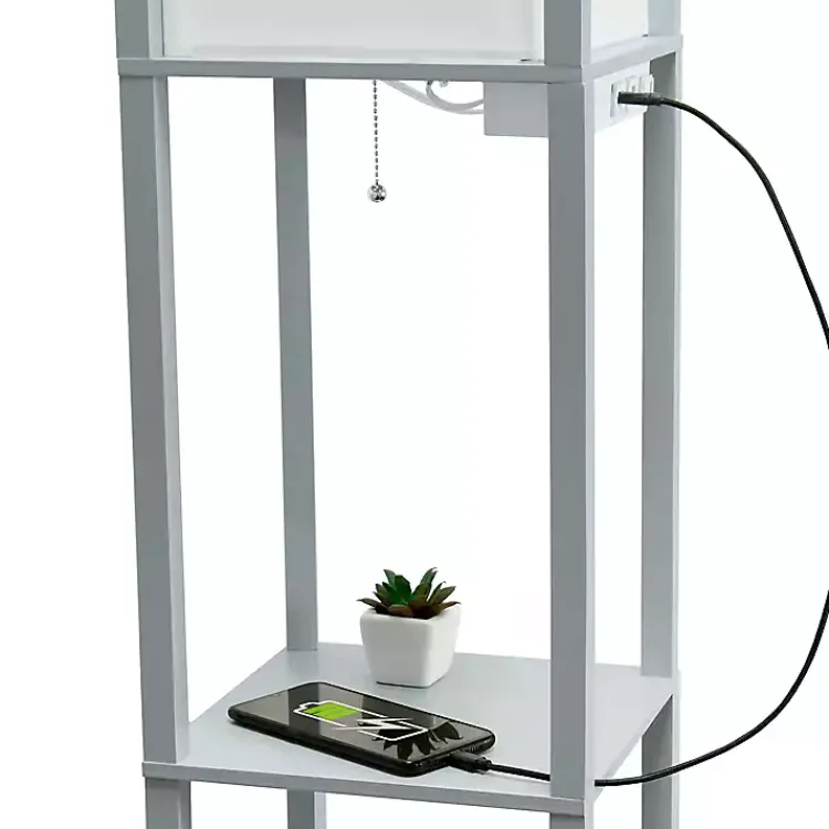 Floor Lamps-Kirklands Home Etagere Shelf Charging Floor Lamp Gray