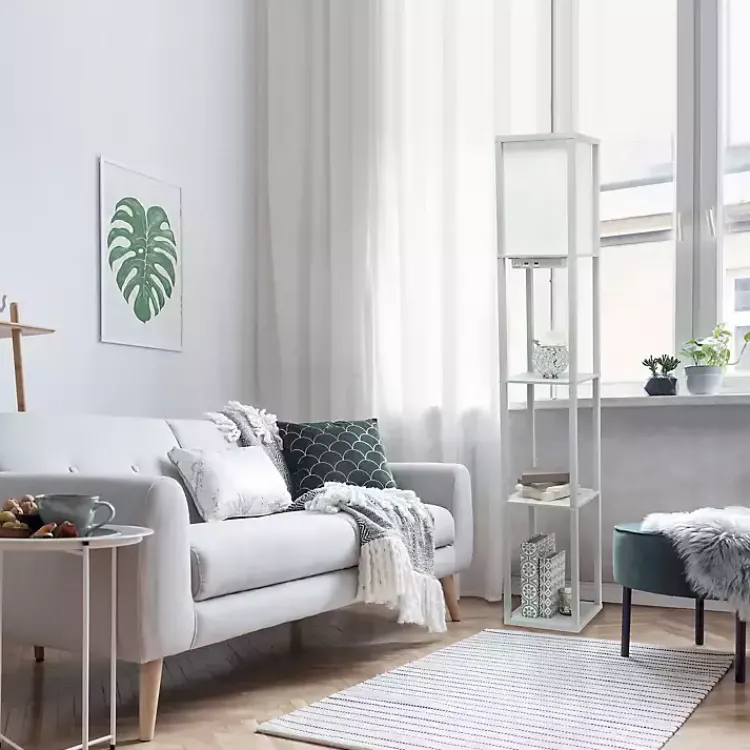 Floor Lamps-Kirklands Home Etagere Shelf Charging Floor Lamp Gray