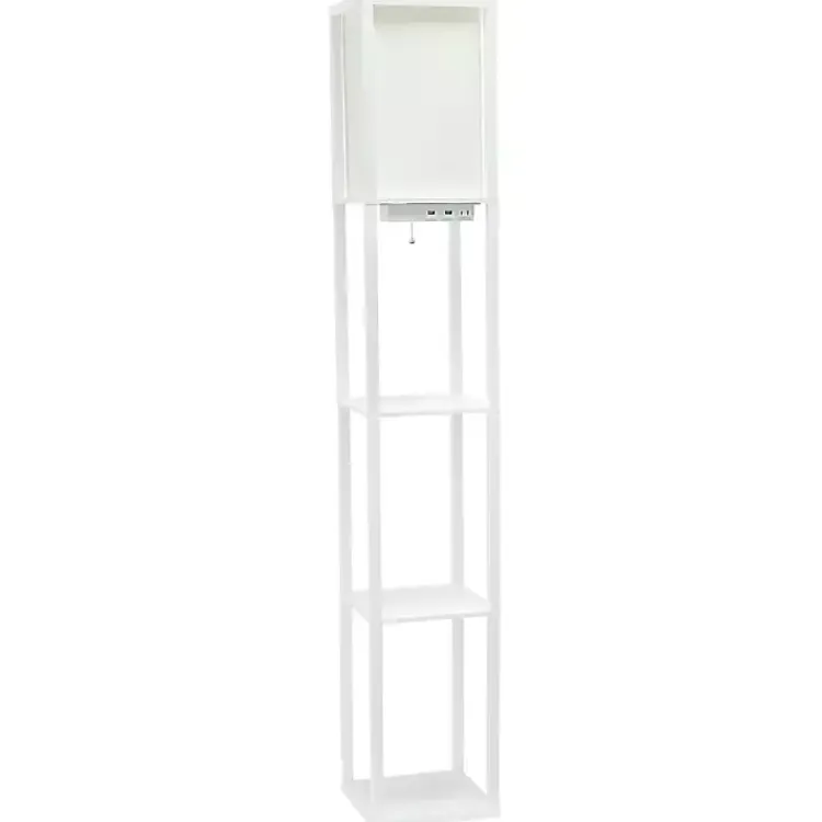 Floor Lamps-Kirklands Home Etagere Shelf Charging Floor Lamp White