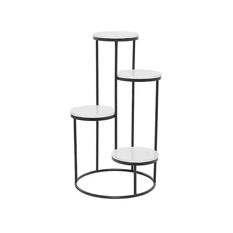 Planters-Kirklands Home Round Black and White Marble 4-Tier Plant Stand