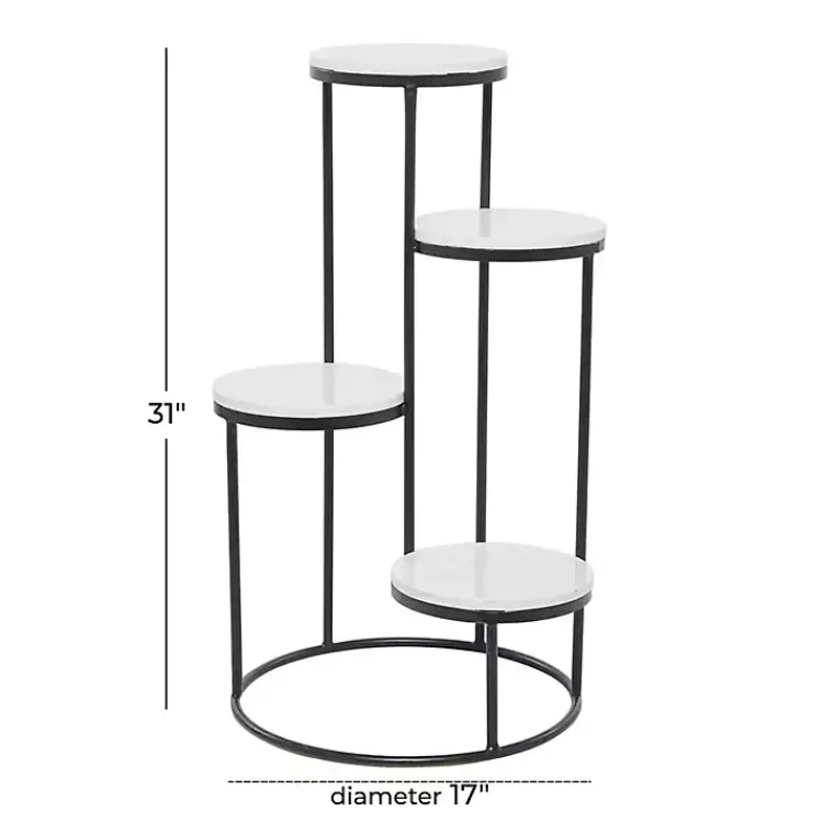 Planters-Kirklands Home Round Black and White Marble 4-Tier Plant Stand
