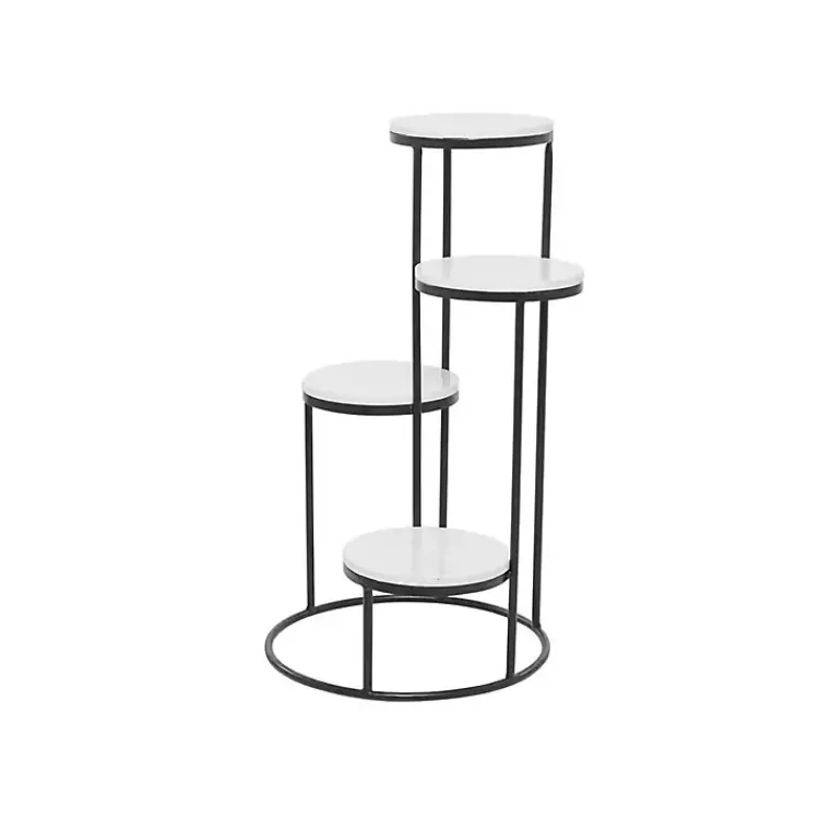 Planters-Kirklands Home Round Black and White Marble 4-Tier Plant Stand