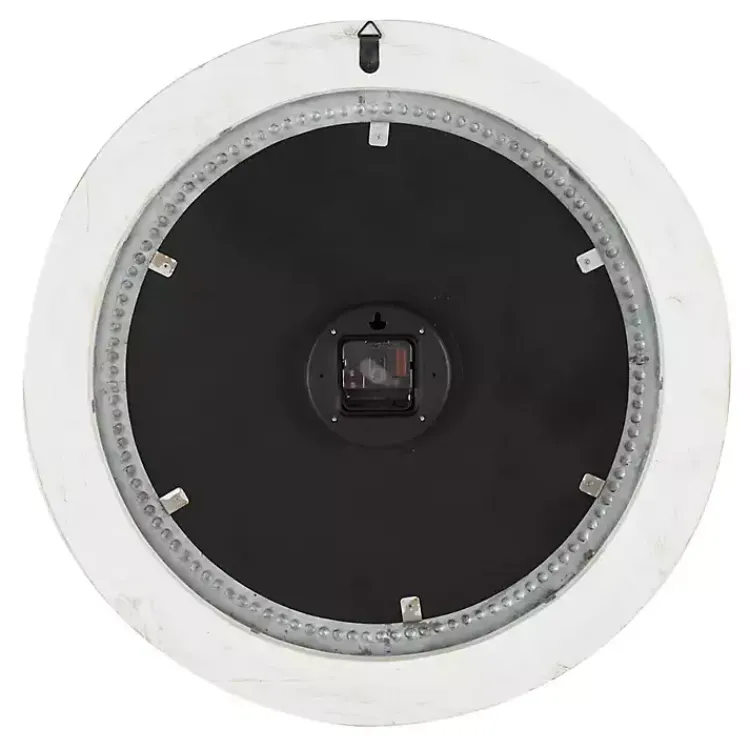 Clocks-Kirklands Home White Distressed Wood Round Beaded Wall Clock
