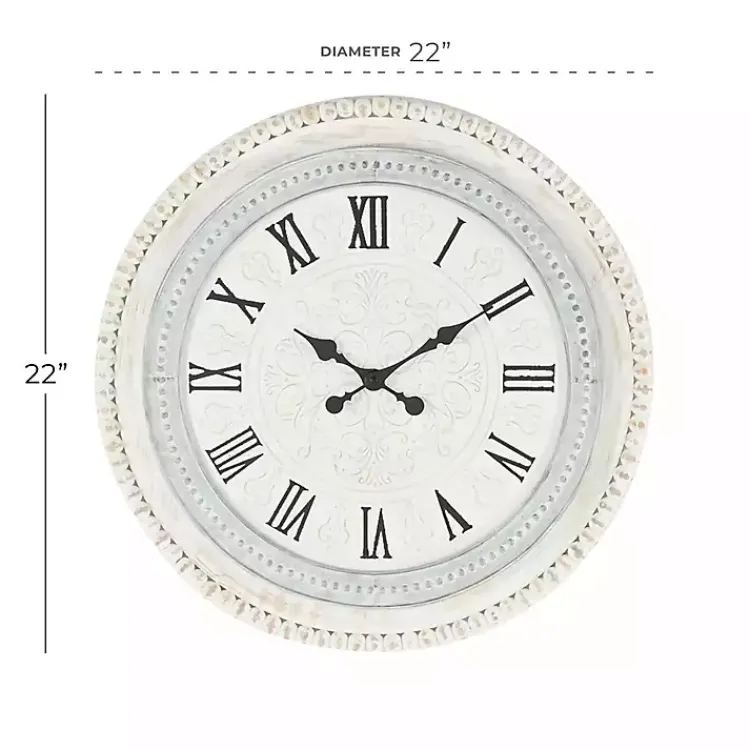 Clocks-Kirklands Home White Distressed Wood Round Beaded Wall Clock
