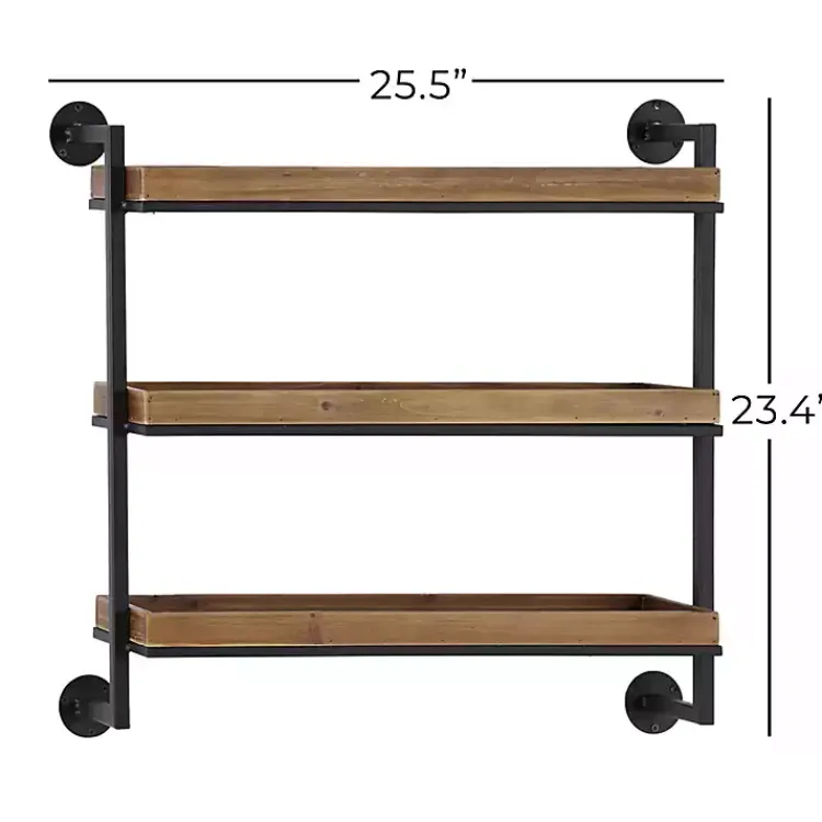 Shelves-Kirklands Home Brown Wood Black Metal Pipe Frame Wall Shelf