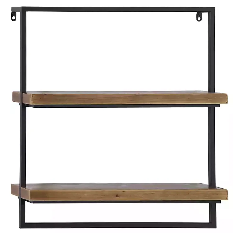 Shelves-Kirklands Home Brown Wood Black Metal Frame Wall Shelves
