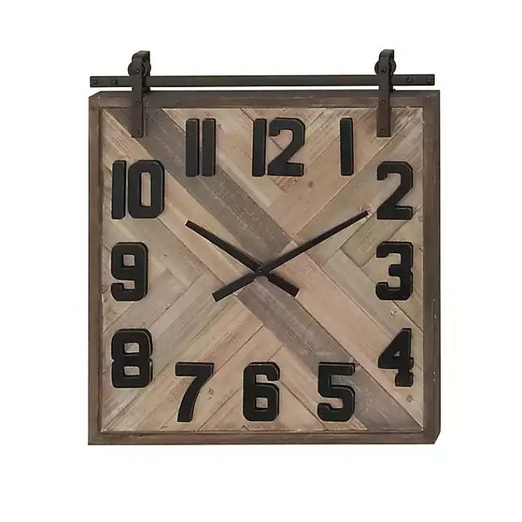 Clocks-Kirklands Home Brown Wood Black Metal Accent Square Wall Clock