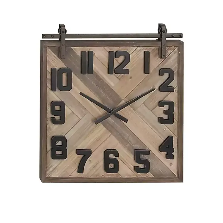 Clocks-Kirklands Home Brown Wood Black Metal Accent Square Wall Clock