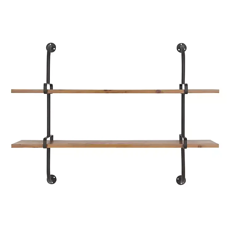 Shelves-Kirklands Home Black Metal Pipe Two-Tier Wall Mounted Shelf