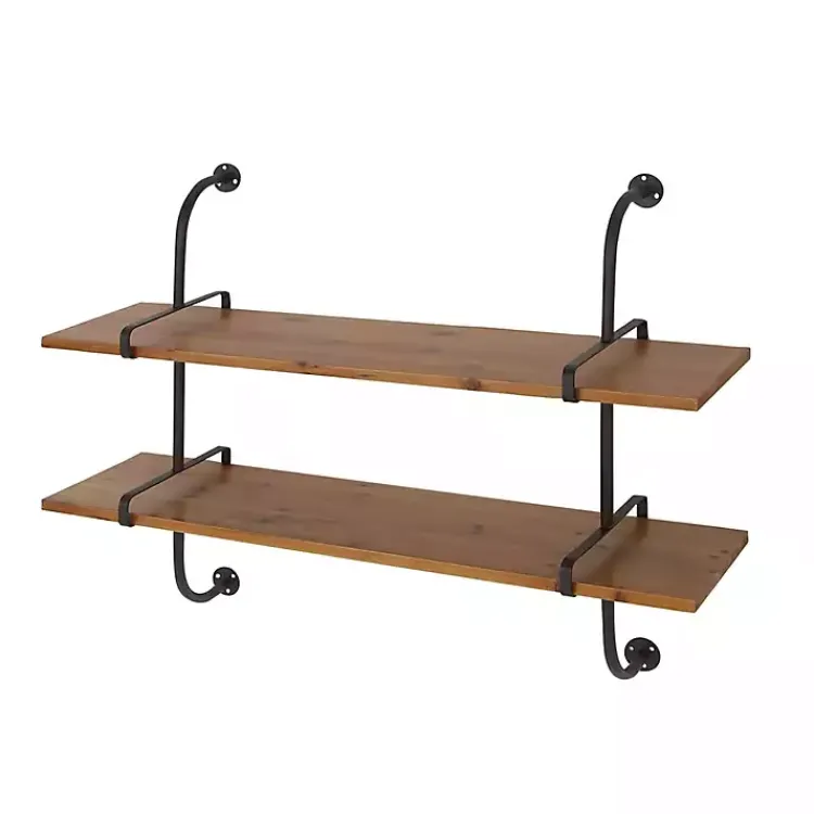 Shelves-Kirklands Home Black Metal Pipe Two-Tier Wall Mounted Shelf