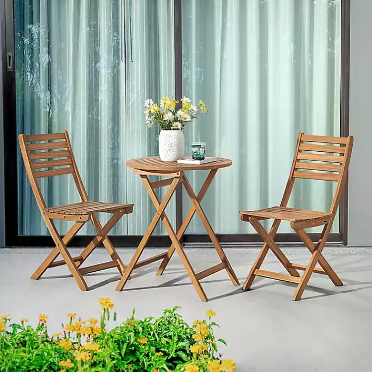 Outdoor Sets-Kirklands Home Acacia Wood Slatted 3-pc. Outdoor Bistro Set Tan