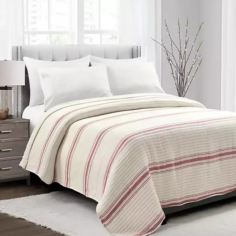 Quilts-Kirklands Home Cherry Red Pick Stitch Stripe Queen Quilt