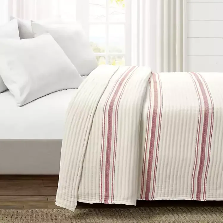 Quilts-Kirklands Home Cherry Red Pick Stitch Stripe Queen Quilt