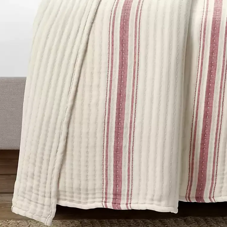 Quilts-Kirklands Home Cherry Red Pick Stitch Stripe Queen Quilt