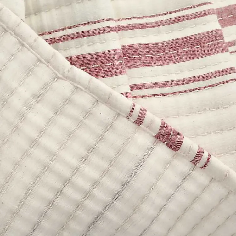 Quilts-Kirklands Home Cherry Red Pick Stitch Stripe Queen Quilt