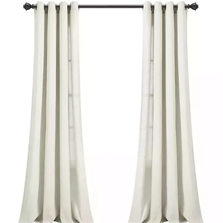 Curtains & Drapes-Kirklands Home Faux Linen Curtain Panel Set, 84 in. Ivory