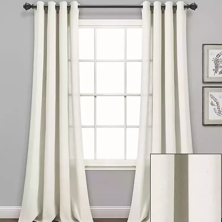 Curtains & Drapes-Kirklands Home Faux Linen Curtain Panel Set, 84 in. Ivory