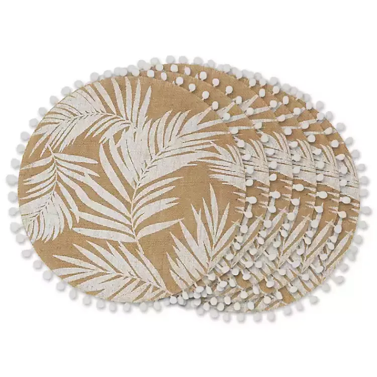 Table Linens-Kirklands Home White and Natural Fern Round Placemats, Set of 6