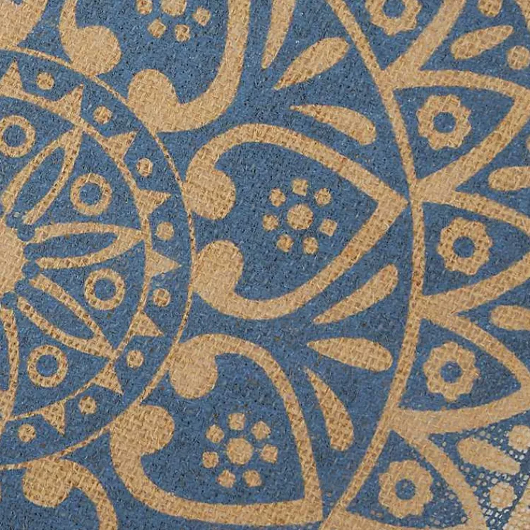 Table Linens-Kirklands Home Blue and Natural Print Round Placemats, Set of 6