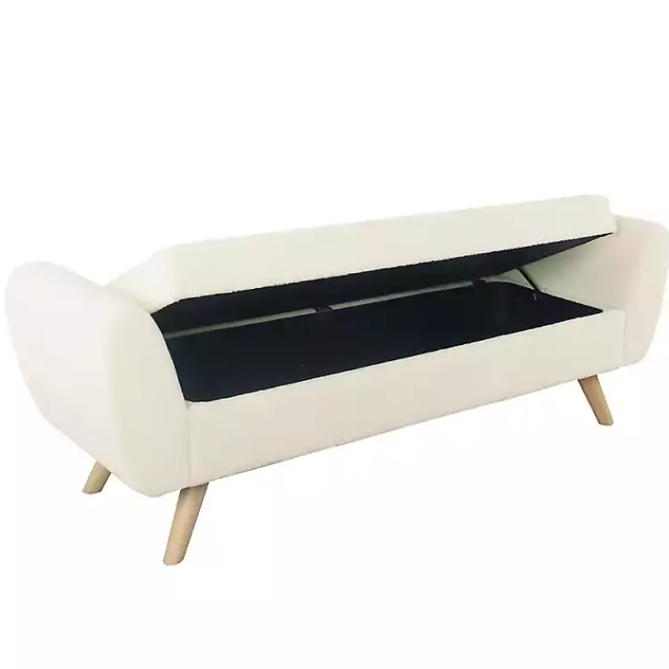 Benches & Ottomans-Kirklands Home Cream Sherpa and Wood Storage Bench Ivory