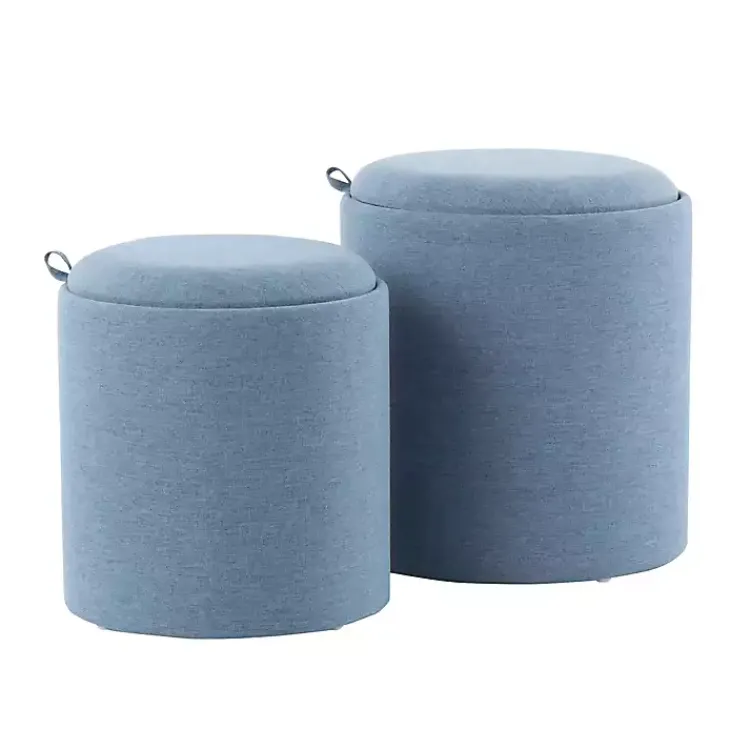 Benches & Ottomans-Kirklands Home Upholstered Ottomans with Tray Tops, Set of 2 Blue