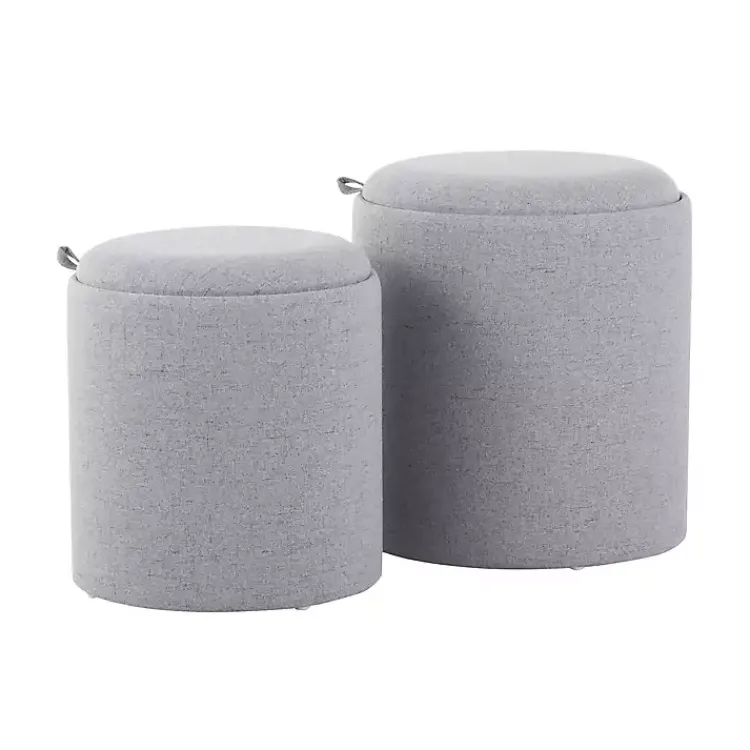 Benches & Ottomans-Kirklands Home Upholstered Ottomans with Tray Tops, Set of 2 Gray
