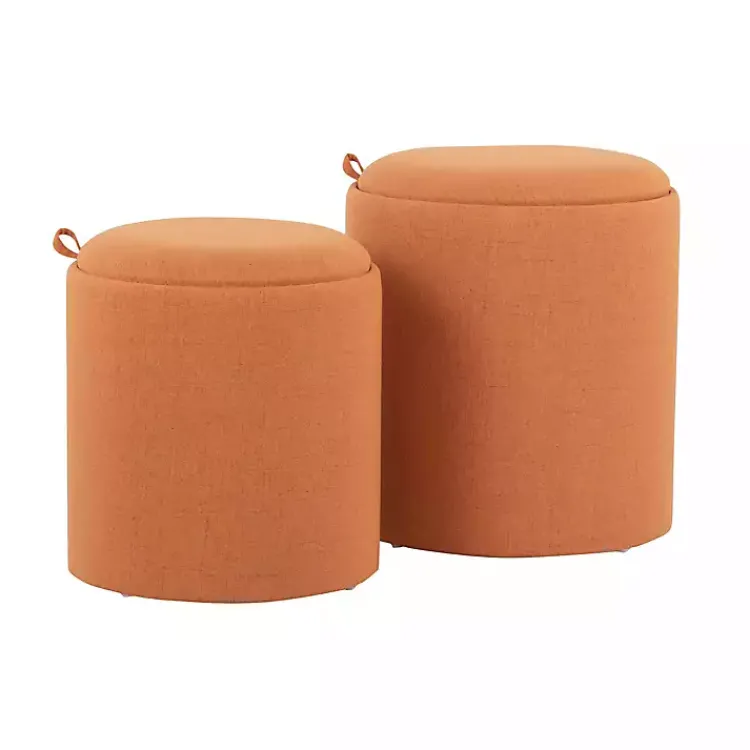 Benches & Ottomans-Kirklands Home Rust Upholstered Ottomans with Tray Tops, Set of 2 Orange