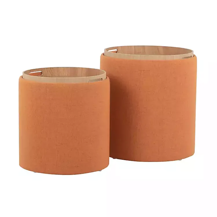 Benches & Ottomans-Kirklands Home Rust Upholstered Ottomans with Tray Tops, Set of 2 Orange